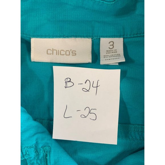 CHICO'S Light Jacket 3 L/XL Turquoise short sleeve Button Up Camp shirt Cover Up - Picture 10 of 10